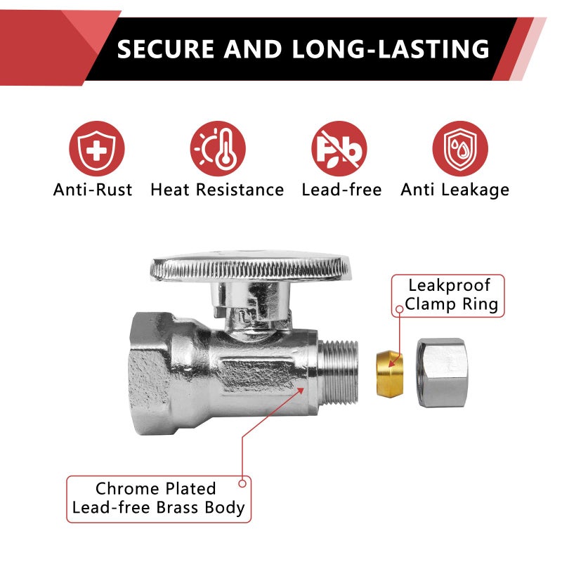 EFIELD (Pack of 10) EFIELD 1/2" FIP Iron Pipe x 3/8" Compression Chrome 1/4-Turn Straight Stop Water Shut-off Ball Valve,(VALVE057-10PCS) - Image 5